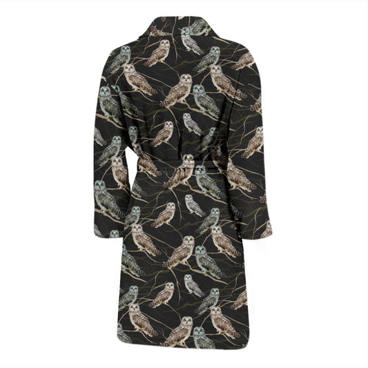Owl Branch Themed Design Print Men Bath Robe-JTAMIGO.COM