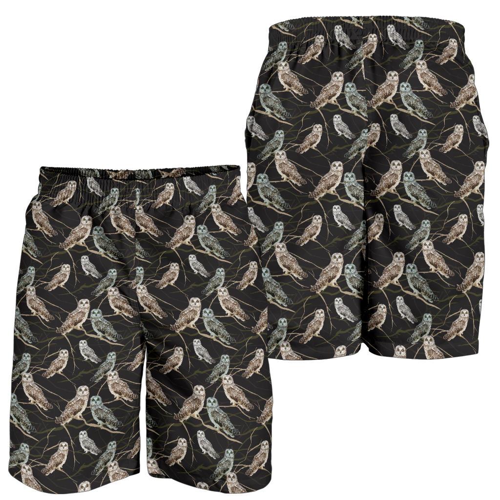 Owl Branch Themed Design Print Mens Shorts-JTAMIGO.COM
