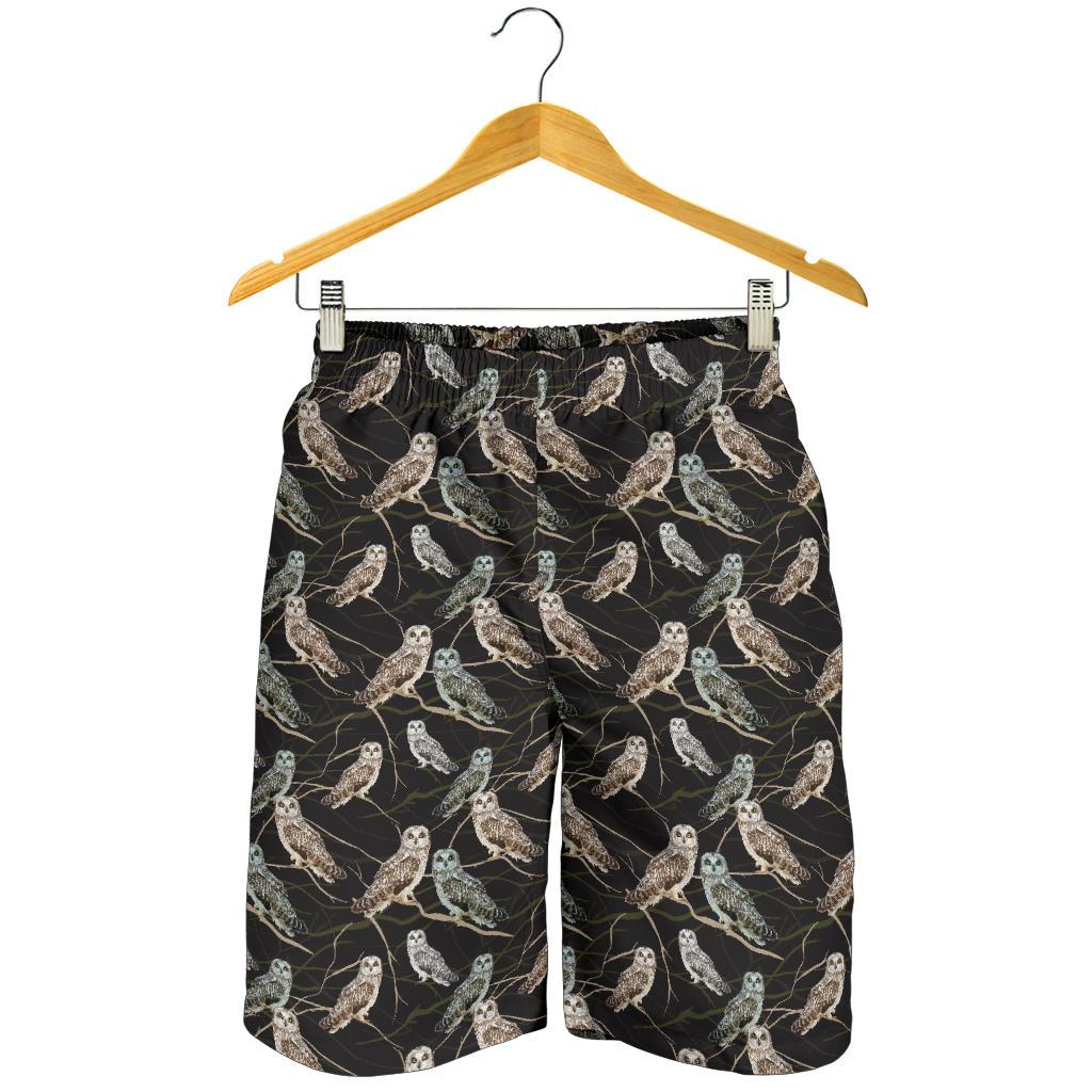 Owl Branch Themed Design Print Mens Shorts-JTAMIGO.COM