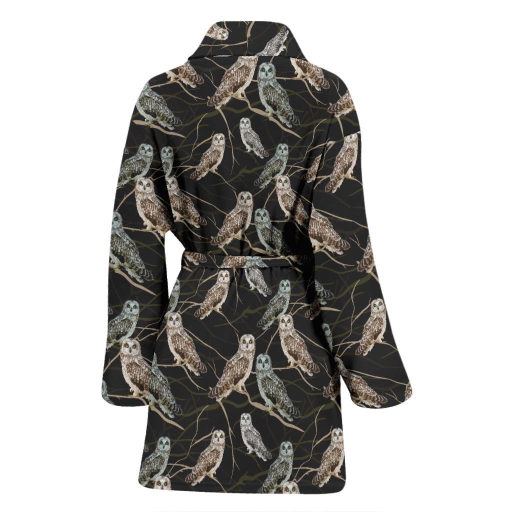 Owl Branch Themed Design Print Women Bath Robe-JTAMIGO.COM