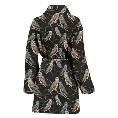 Owl Branch Themed Design Print Women Bath Robe-JTAMIGO.COM