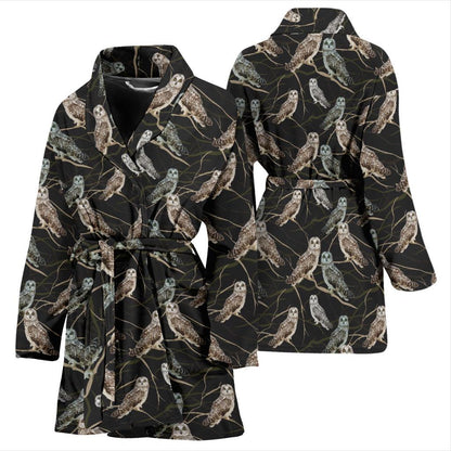 Owl Branch Themed Design Print Women Bath Robe-JTAMIGO.COM