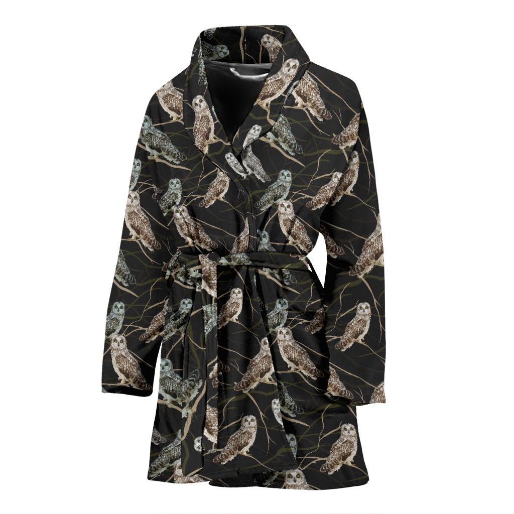 Owl Branch Themed Design Print Women Bath Robe-JTAMIGO.COM