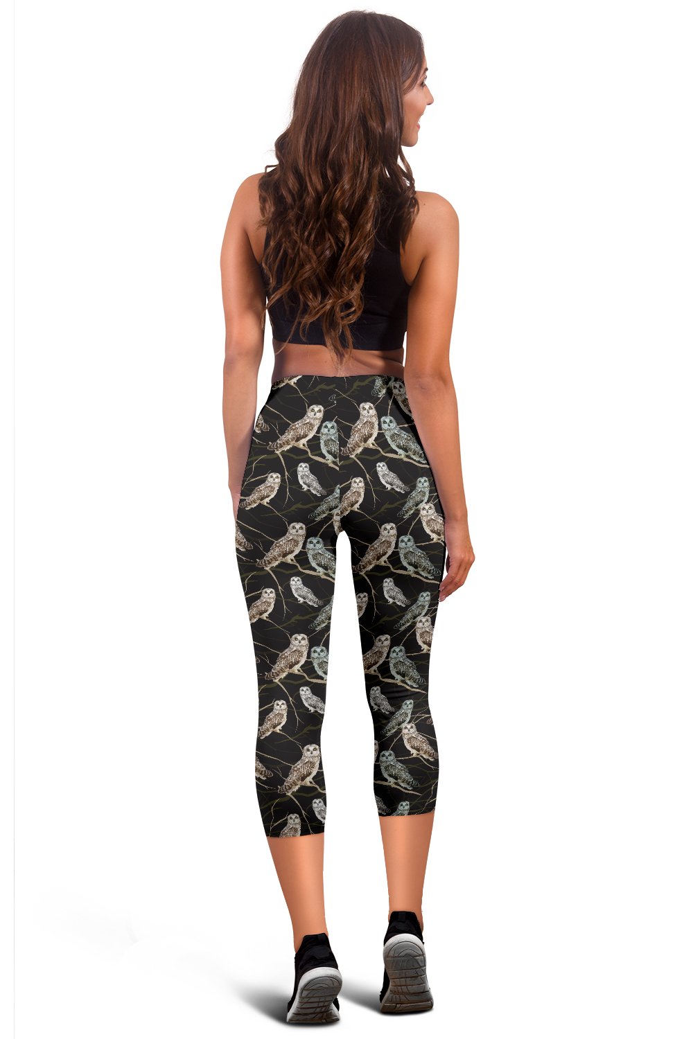 Owl Branch Themed Design Print Women Capris