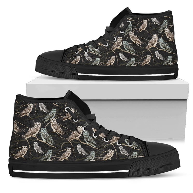 Owl Branch Themed Design Print Women High Top Shoes