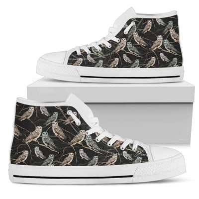 Owl Branch Themed Design Print Women High Top Shoes