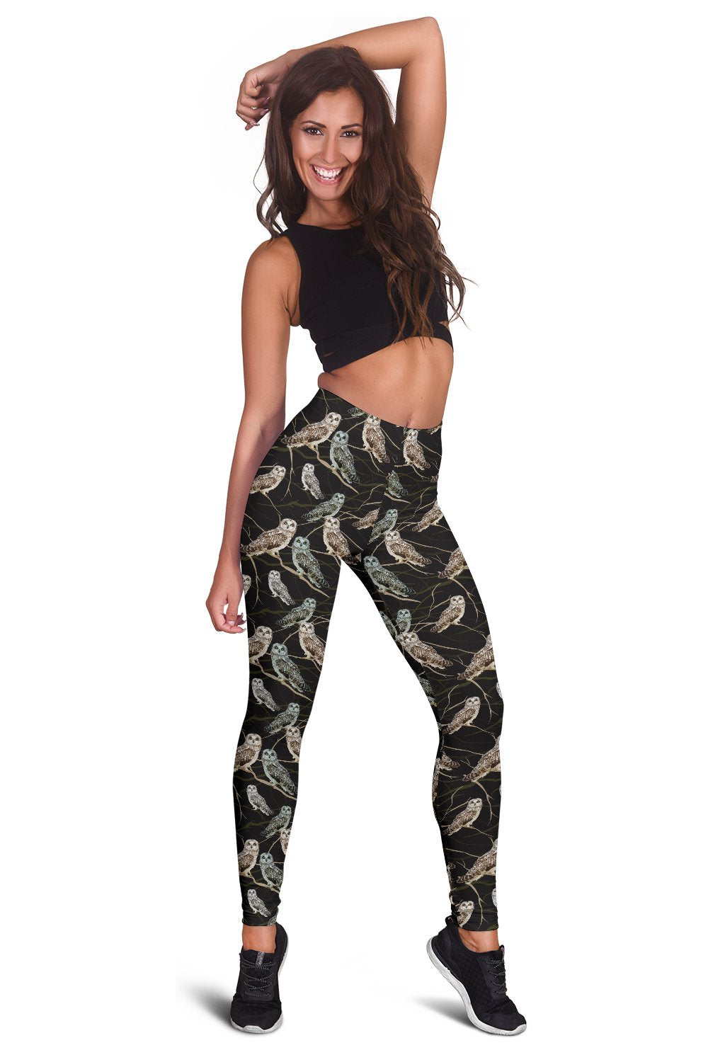 Owl Branch Themed Design Print Women Leggings