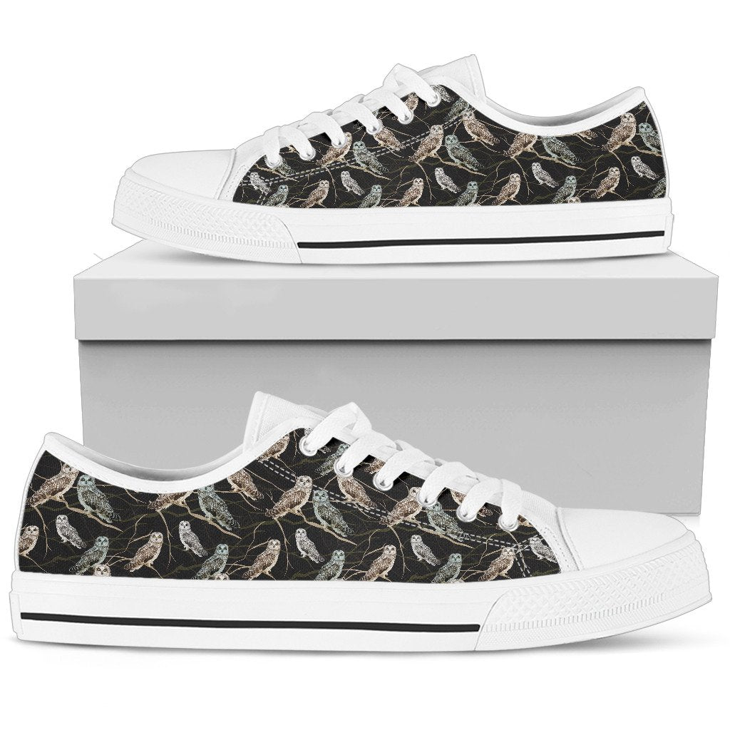 Owl Branch Themed Design Print Women Low Top Shoes-JTAMIGO.COM