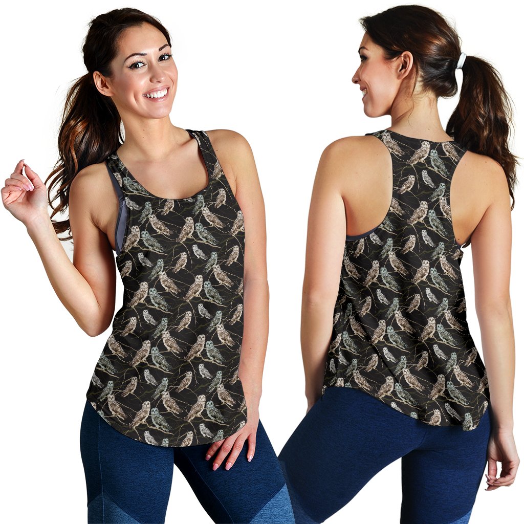 Owl Branch Themed Design Print Women Racerback Tank Top