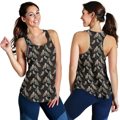 Owl Branch Themed Design Print Women Racerback Tank Top