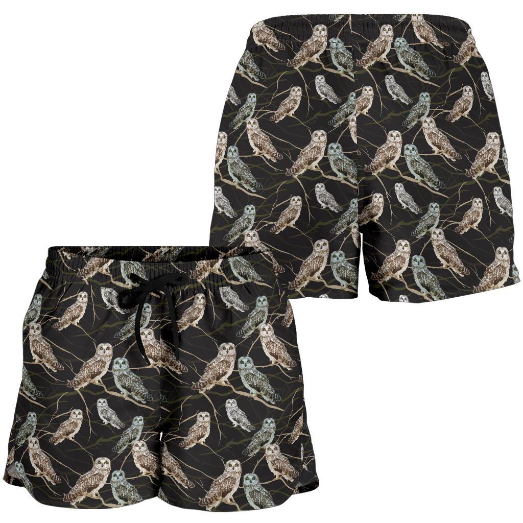 Owl Branch Themed Design Print Women Shorts-JTAMIGO.COM