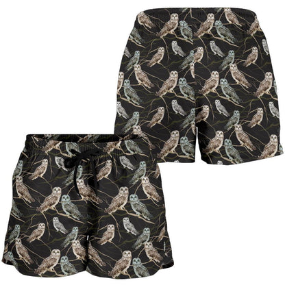 Owl Branch Themed Design Print Women Shorts-JTAMIGO.COM