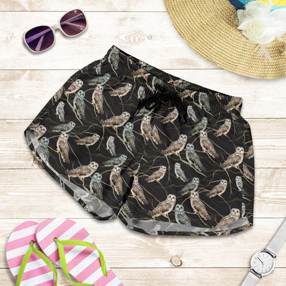 Owl Branch Themed Design Print Women Shorts-JTAMIGO.COM