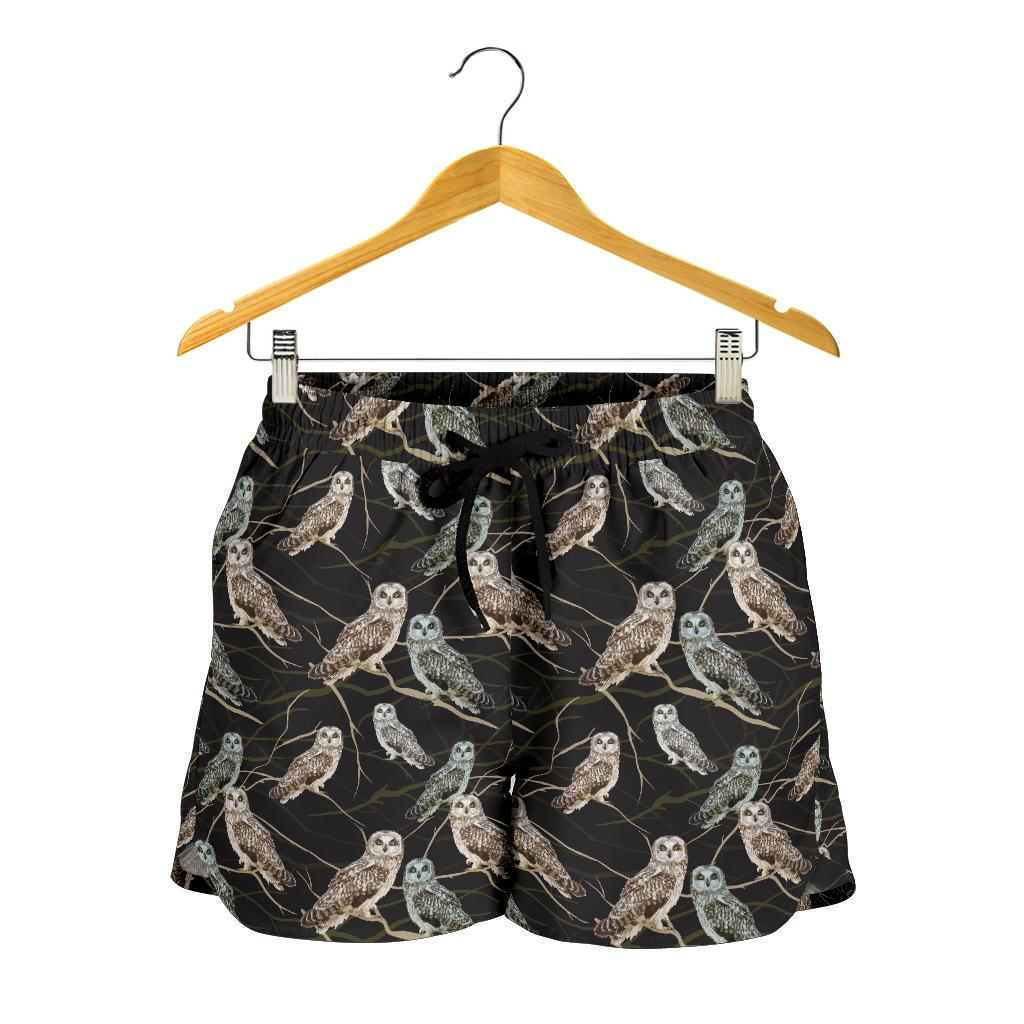 Owl Branch Themed Design Print Women Shorts-JTAMIGO.COM