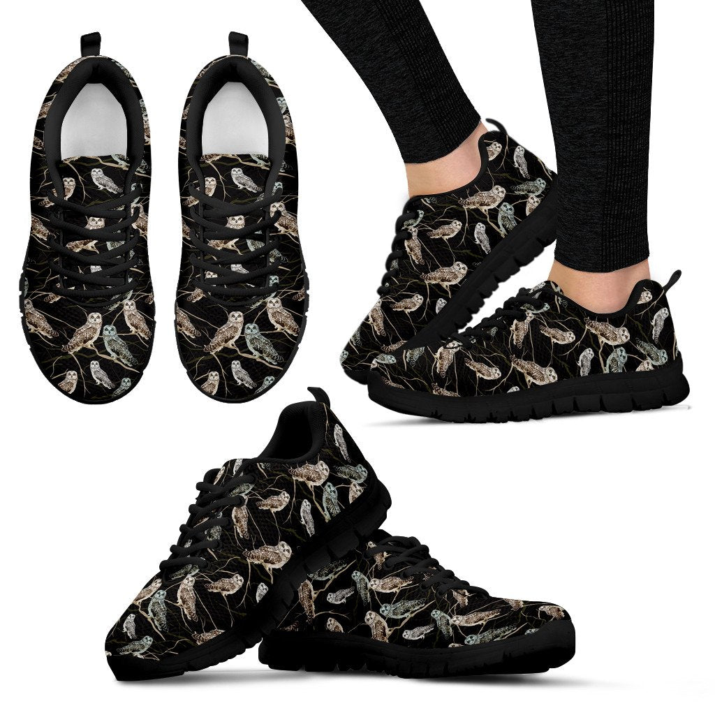 Owl Branch Themed Design Print Women Sneakers Shoes