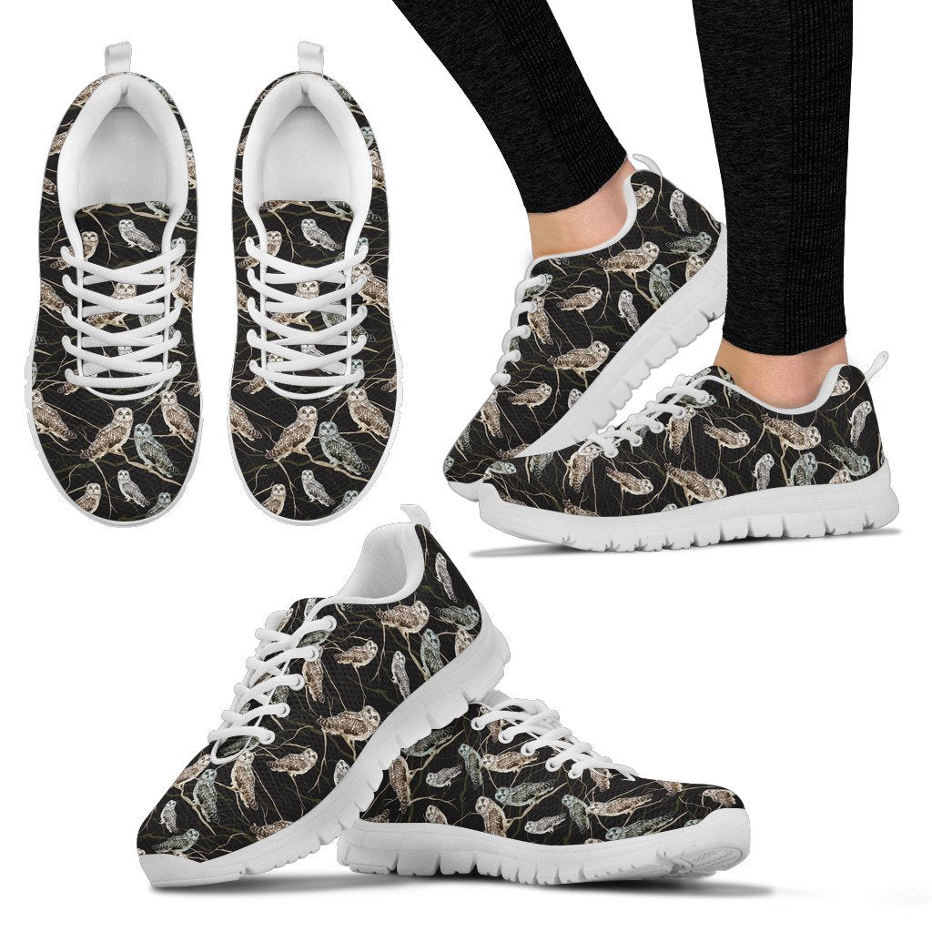 Owl Branch Themed Design Print Women Sneakers Shoes