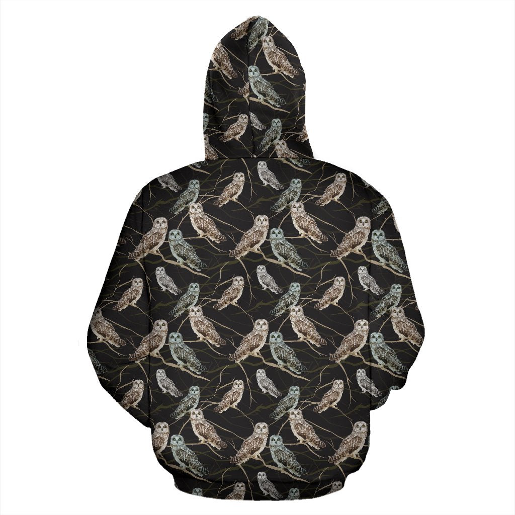 Owl Branch Themed Design Print Zip Up Hoodie