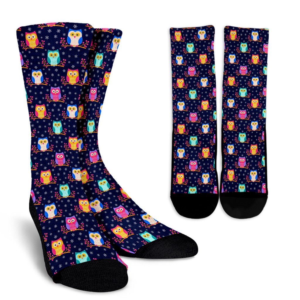 Owl Cute Themed Design Print Crew Socks