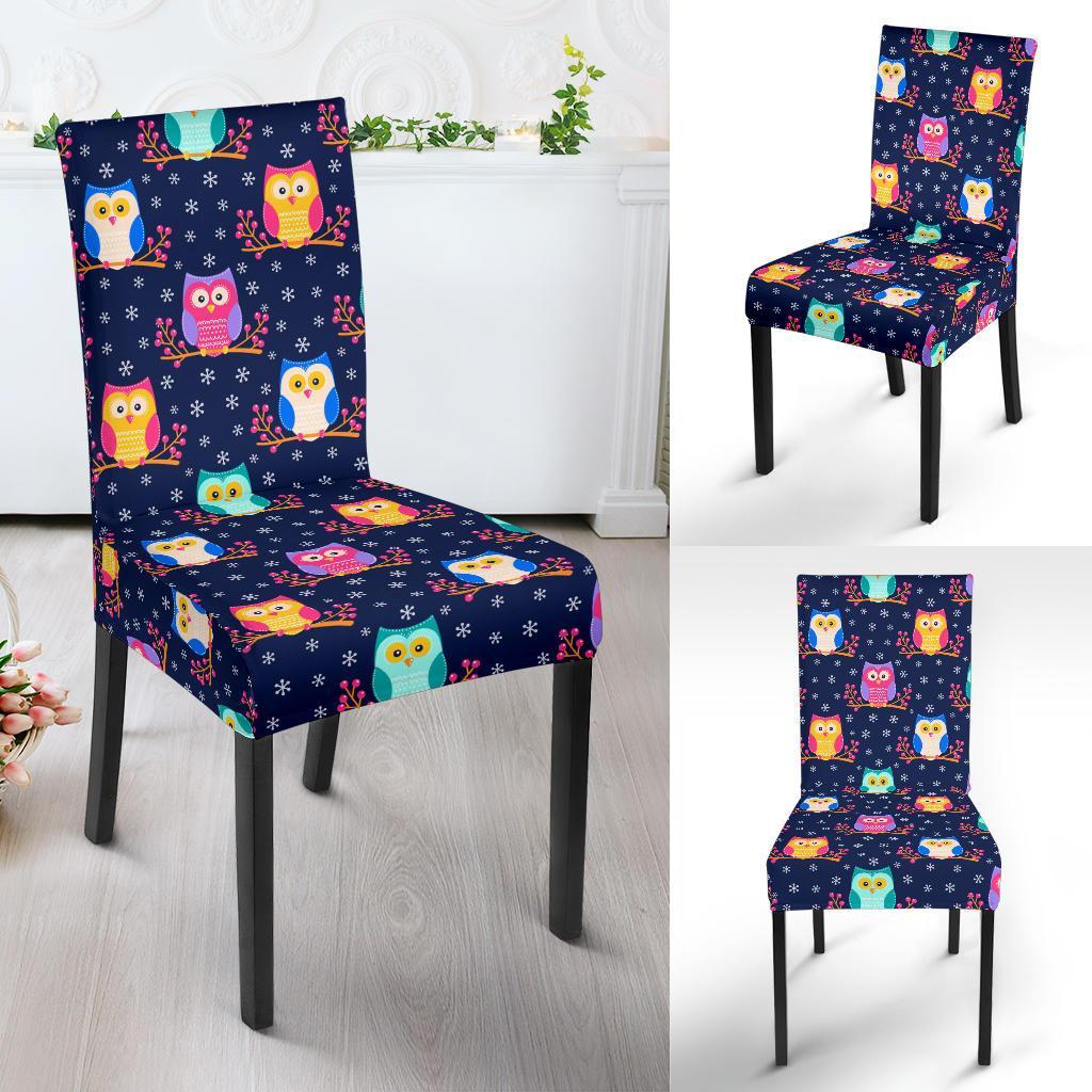 Owl Cute Themed Design Print Dining Chair Slipcover-JTAMIGO.COM