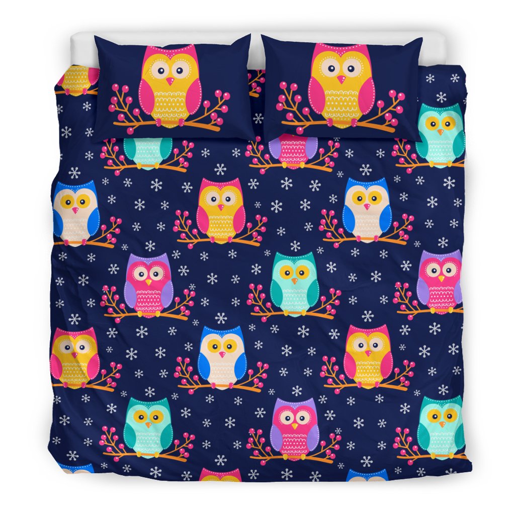 Owl Cute Themed Design Print Duvet Cover Bedding Set