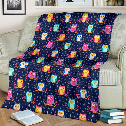 Owl Cute Themed Design Print Fleece Blanket