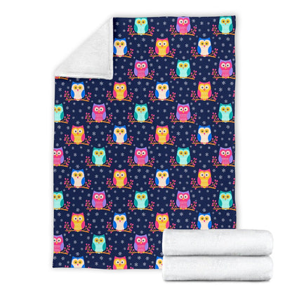 Owl Cute Themed Design Print Fleece Blanket