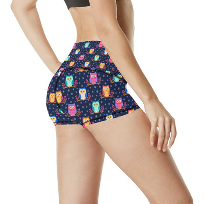 Owl Cute Themed Design Print High Waisted Spandex Shorts-JTAMIGO.COM