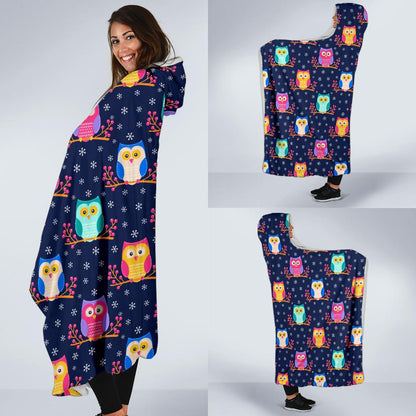Owl Cute Themed Design Print Hooded Blanket-JTAMIGO.COM