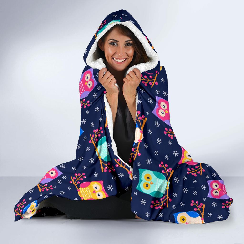 Owl Cute Themed Design Print Hooded Blanket-JTAMIGO.COM