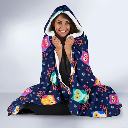 Owl Cute Themed Design Print Hooded Blanket-JTAMIGO.COM