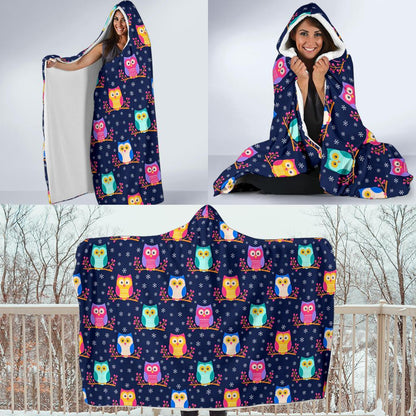 Owl Cute Themed Design Print Hooded Blanket-JTAMIGO.COM