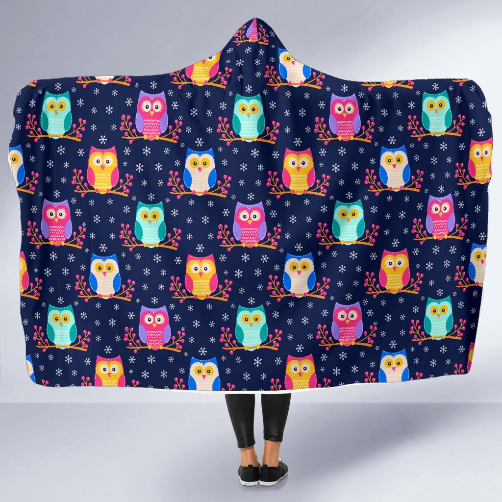 Owl Cute Themed Design Print Hooded Blanket-JTAMIGO.COM