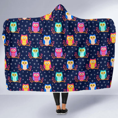 Owl Cute Themed Design Print Hooded Blanket-JTAMIGO.COM