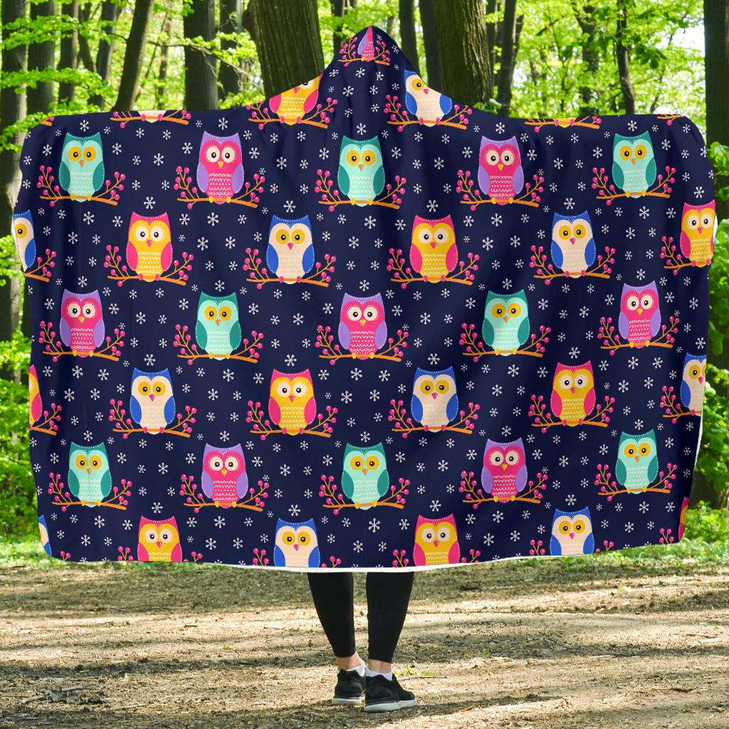 Owl Cute Themed Design Print Hooded Blanket-JTAMIGO.COM