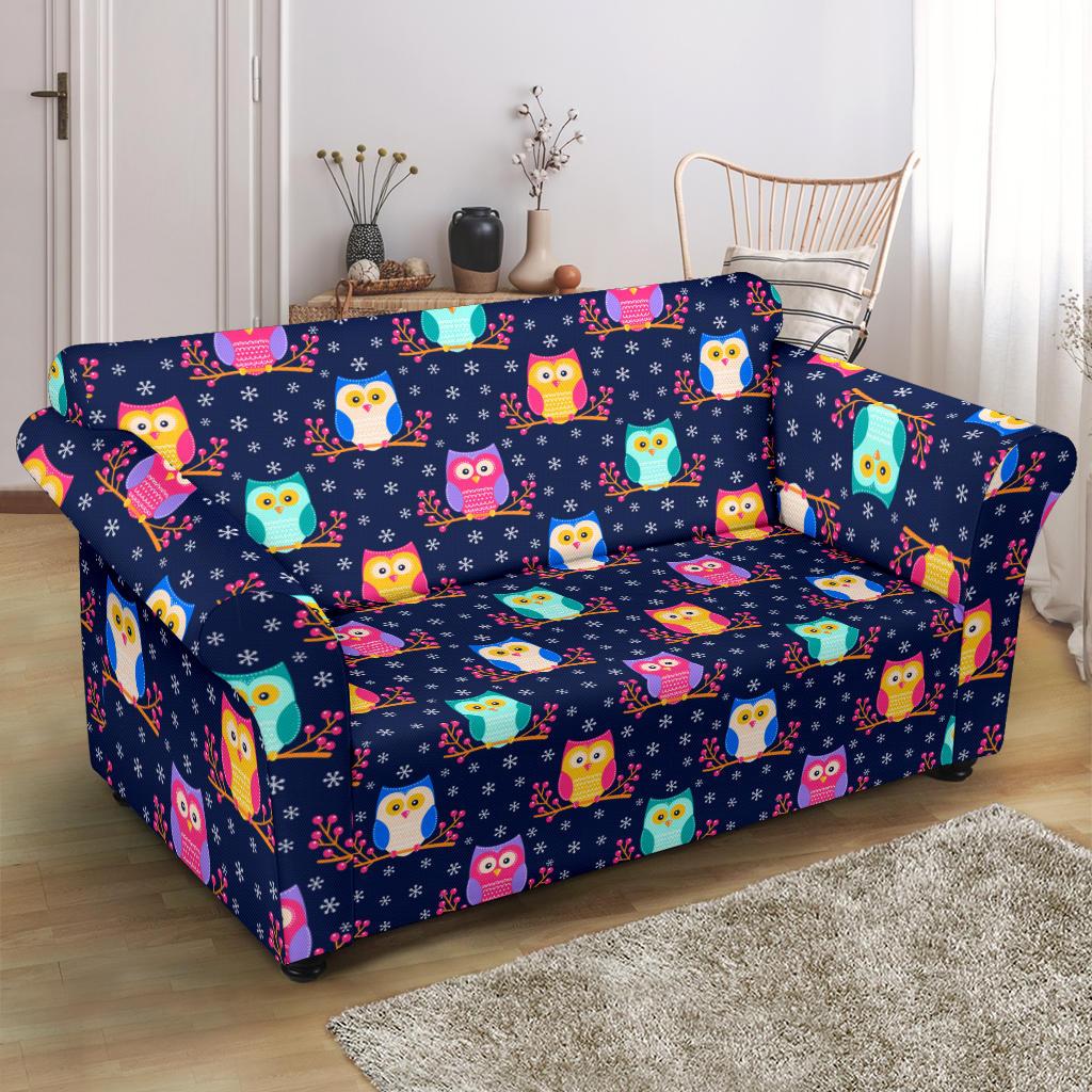Owl Cute Themed Design Print Loveseat Slipcover-JTAMIGO.COM