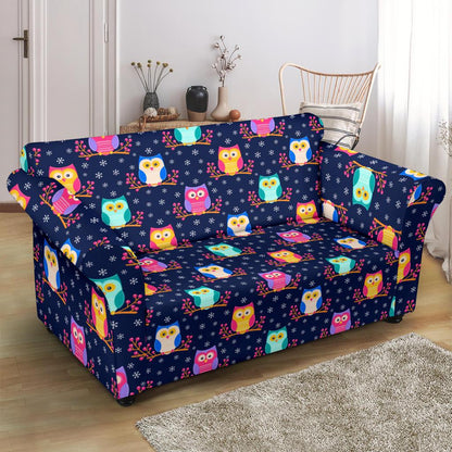 Owl Cute Themed Design Print Loveseat Slipcover-JTAMIGO.COM
