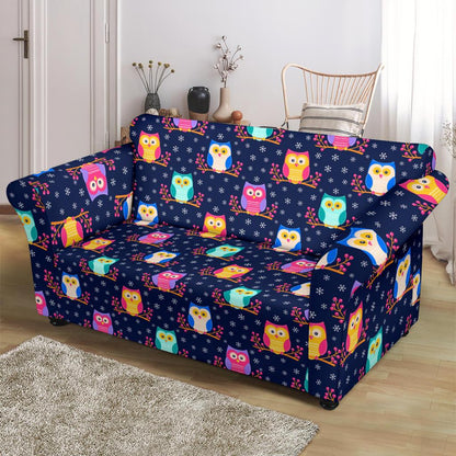 Owl Cute Themed Design Print Loveseat Slipcover-JTAMIGO.COM