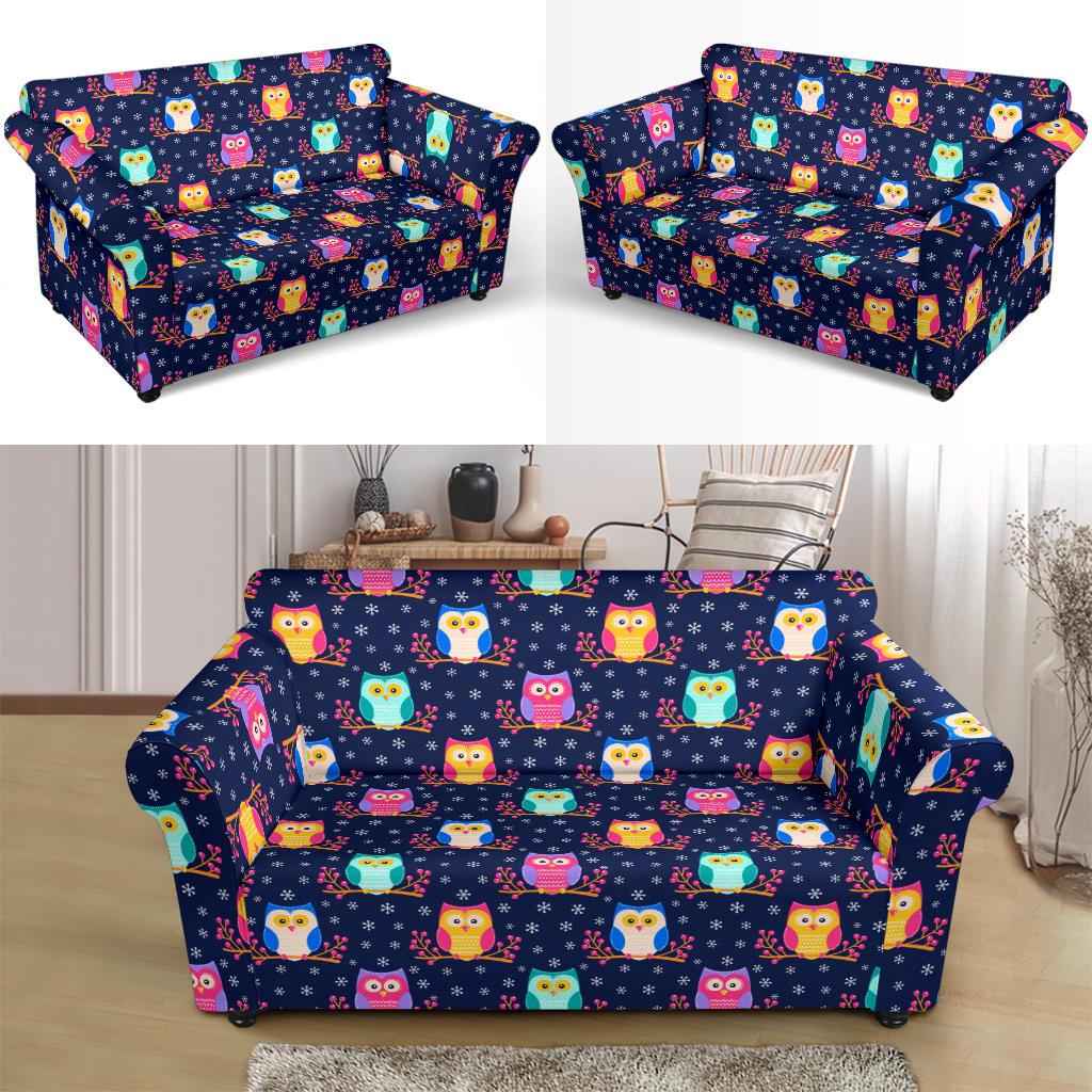 Owl Cute Themed Design Print Loveseat Slipcover-JTAMIGO.COM