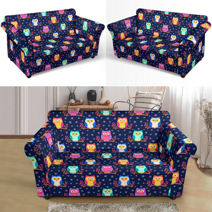 Owl Cute Themed Design Print Loveseat Slipcover-JTAMIGO.COM