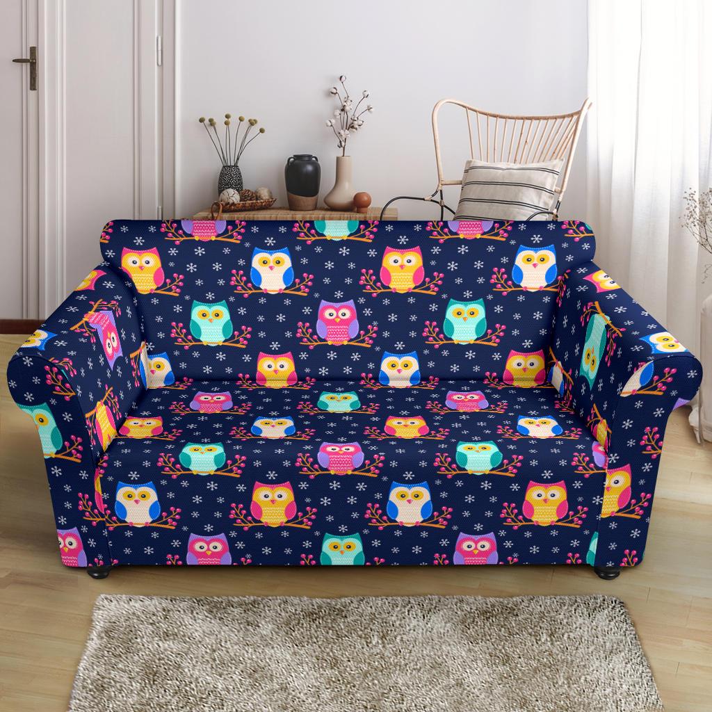 Owl Cute Themed Design Print Loveseat Slipcover-JTAMIGO.COM