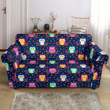 Owl Cute Themed Design Print Loveseat Slipcover-JTAMIGO.COM