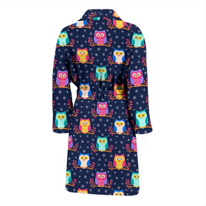 Owl Cute Themed Design Print Men Bath Robe-JTAMIGO.COM