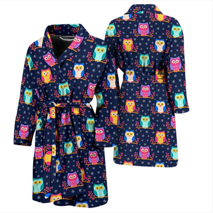 Owl Cute Themed Design Print Men Bath Robe-JTAMIGO.COM