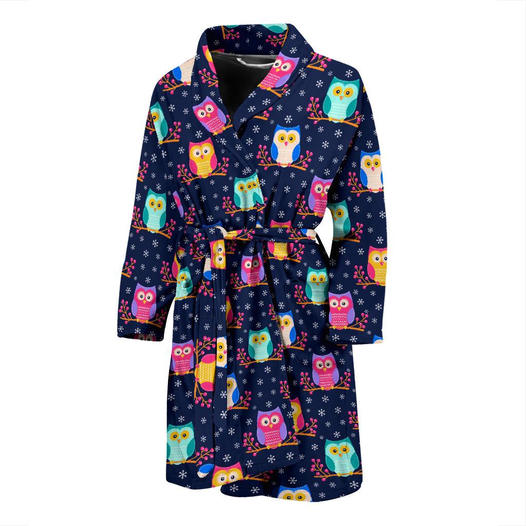 Owl Cute Themed Design Print Men Bath Robe-JTAMIGO.COM