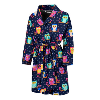Owl Cute Themed Design Print Men Bath Robe-JTAMIGO.COM