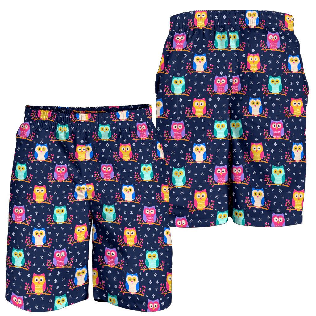 Owl Cute Themed Design Print Mens Shorts-JTAMIGO.COM