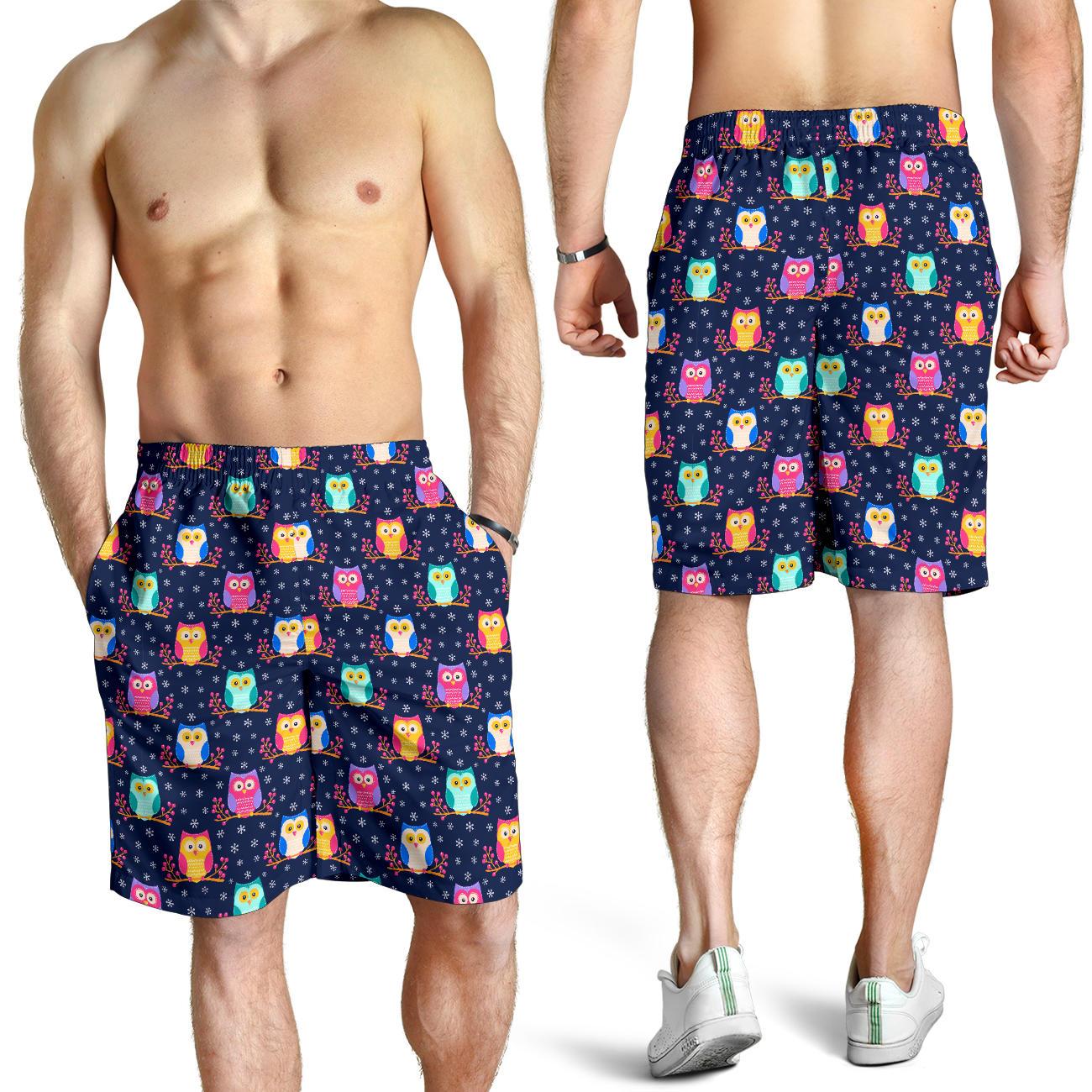 Owl Cute Themed Design Print Mens Shorts-JTAMIGO.COM