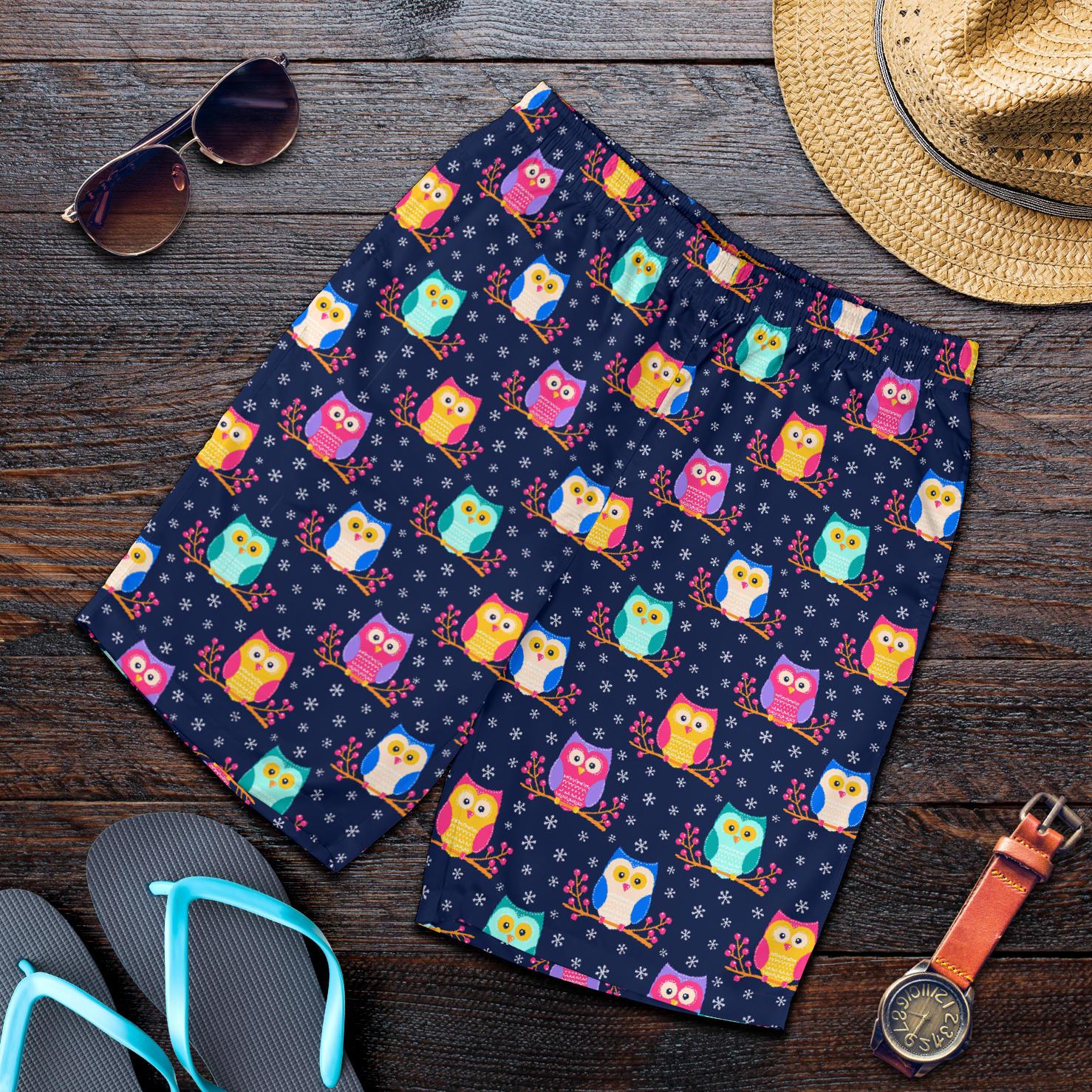 Owl Cute Themed Design Print Mens Shorts-JTAMIGO.COM