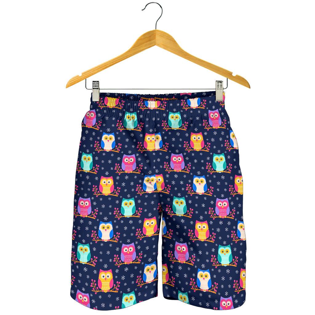 Owl Cute Themed Design Print Mens Shorts-JTAMIGO.COM