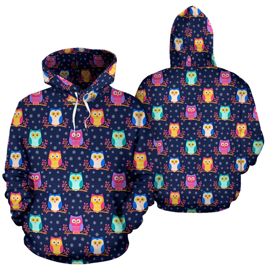 Owl Cute Themed Design Print Pullover Hoodie
